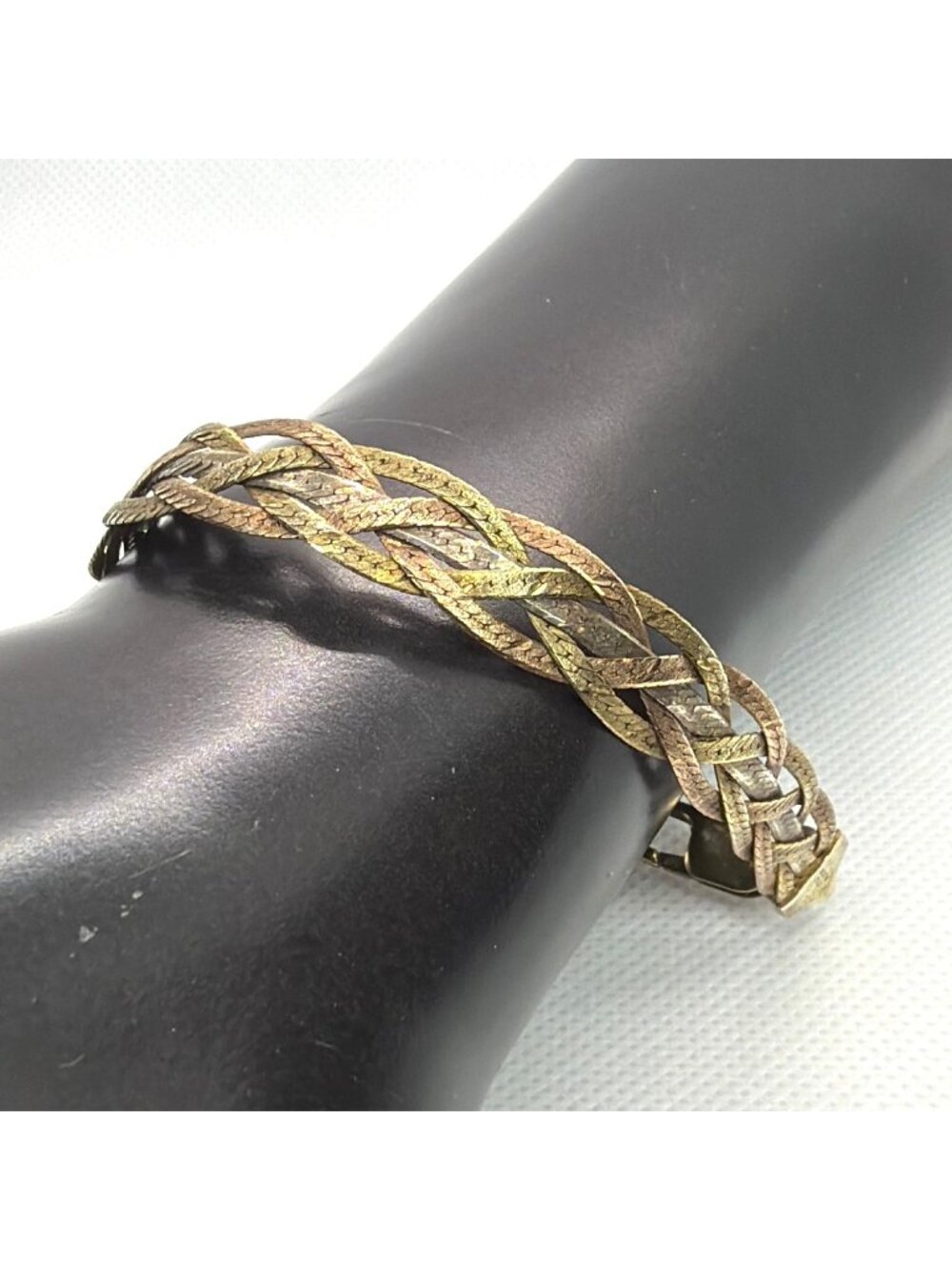 VTG Milor Italy 925 Sterling Silver Tri Color Braided Herringbone Bracelet 7" - Picture 2 of 14